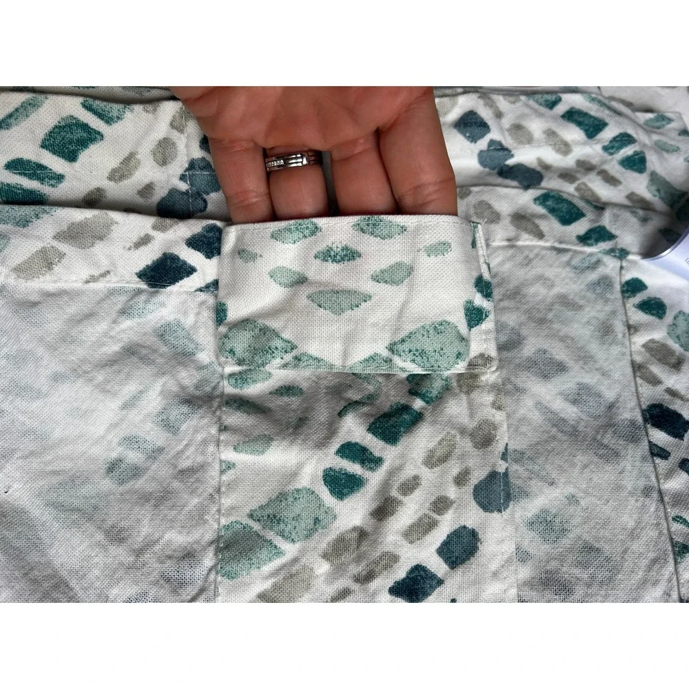 2 West Elm Curtains Cotton Canvas Mosaic Medallion 48x96 White Teal Blue Ikat